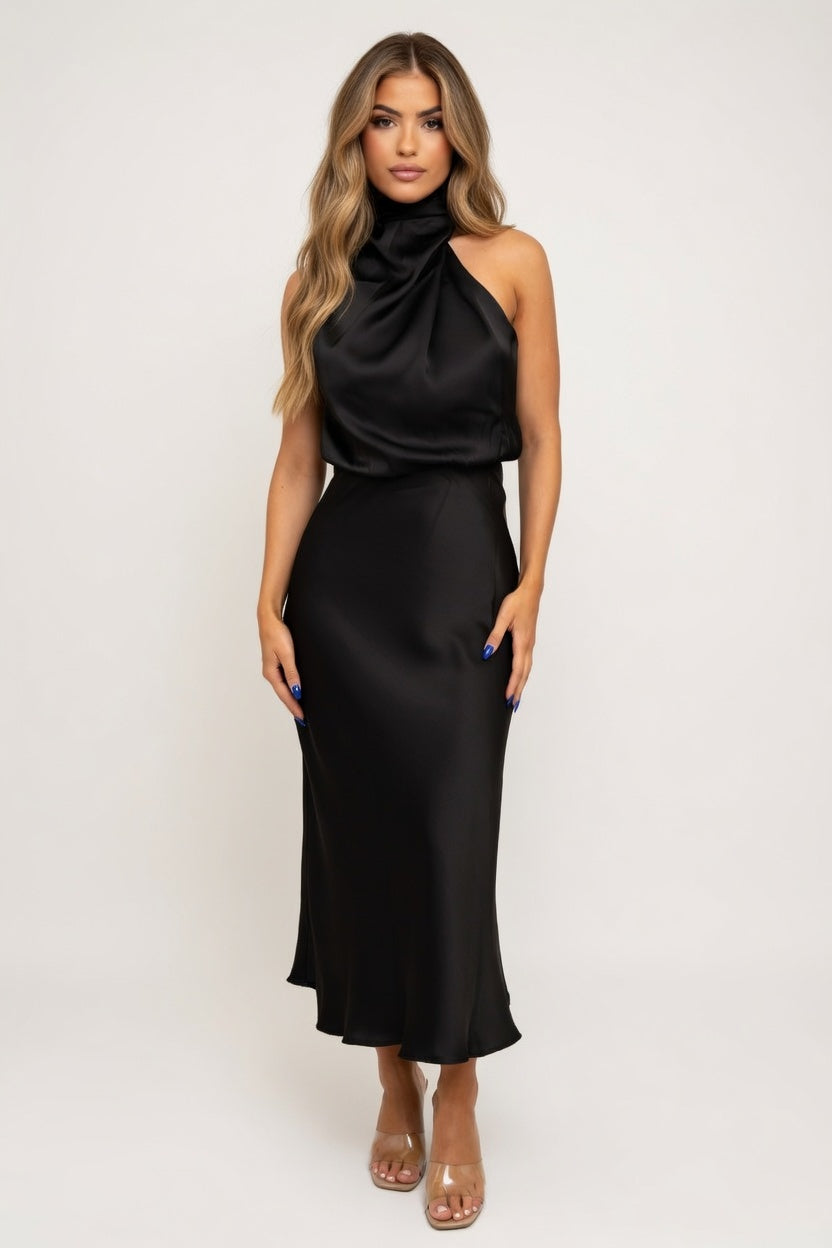 Satin Slip Dress — Black