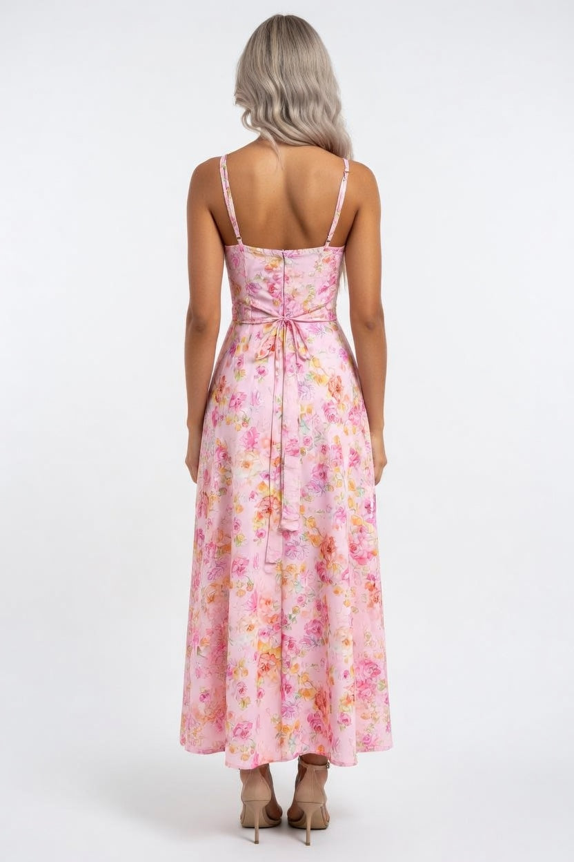 Printed Strappy Midi Dress — back view