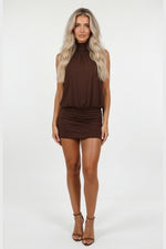 Halter Backless Bodycon Dress — Brown