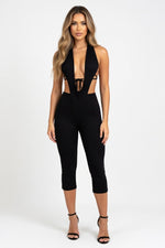Plunge Neck Bodycon Jumpsuit — Black
