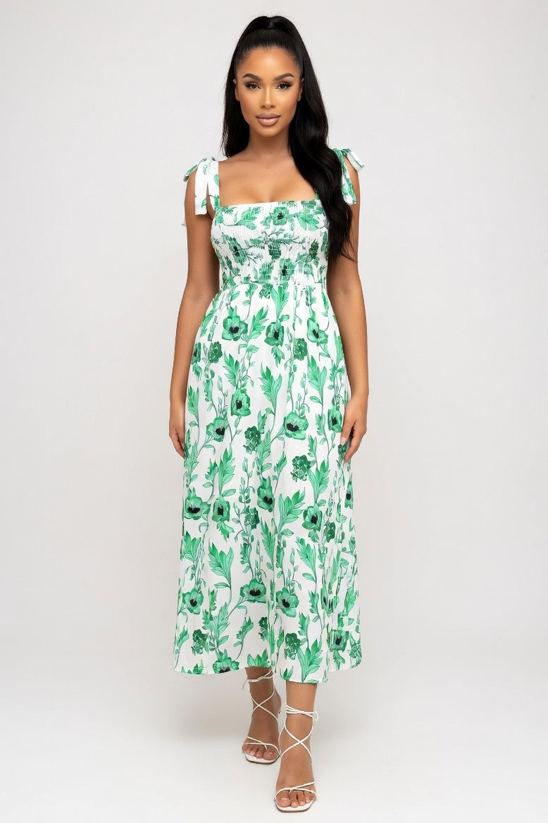 Printed Halter Maxi Dress — Green