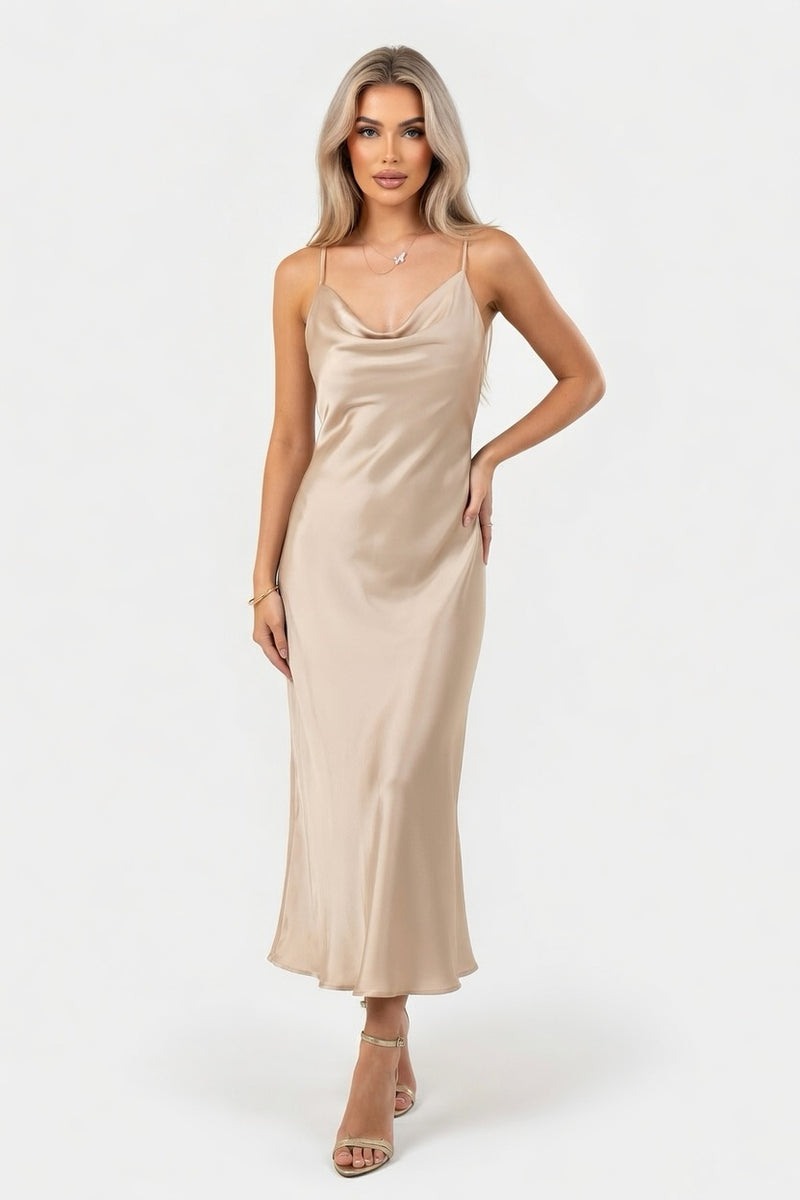 Satin Halter Dress — front view