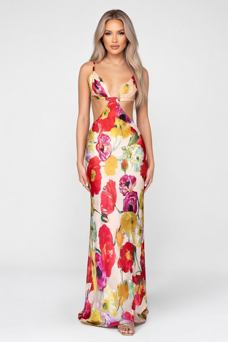 Printed Halter Backless Dress — front view