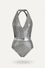 Fish Scale Halter Swimsuit — Silver