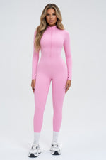 High-Neck Zip Bodysuit — Peach Pink