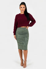 Suede Mini Skirt with Front Slit — front view