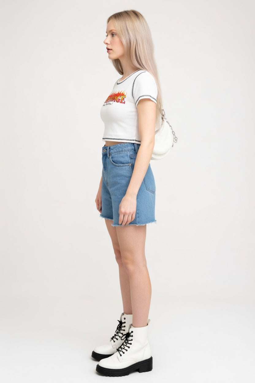 High Waist Denim Shorts — side view