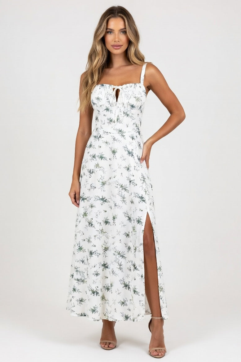 Printed Halter Maxi Dress — Green