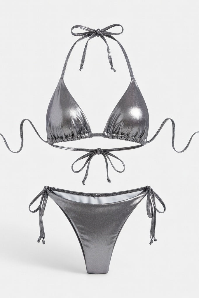 Lace-Up Bikini Set — Charcoal Grey