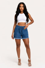 Raw Edge Denim Shorts — Dark Blue