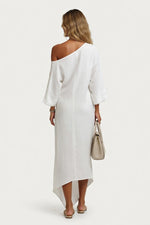 Off-Shoulder Lantern Sleeve Midi Dress — back view