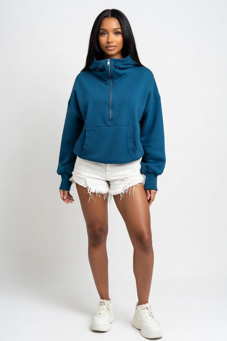 Zip-Up Hooded Sweatshirt — Blue