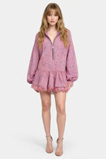 Lace Insert V-Neck Print Dress — front view