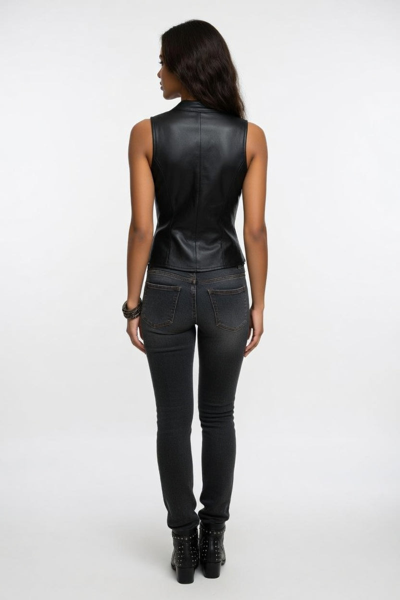 PU Backless Crop Vest — back view