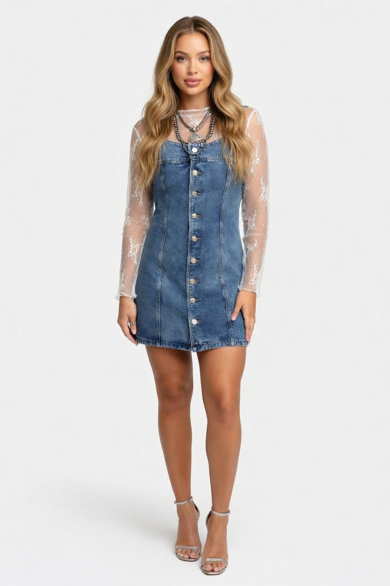 Distressed Denim Dress — front view