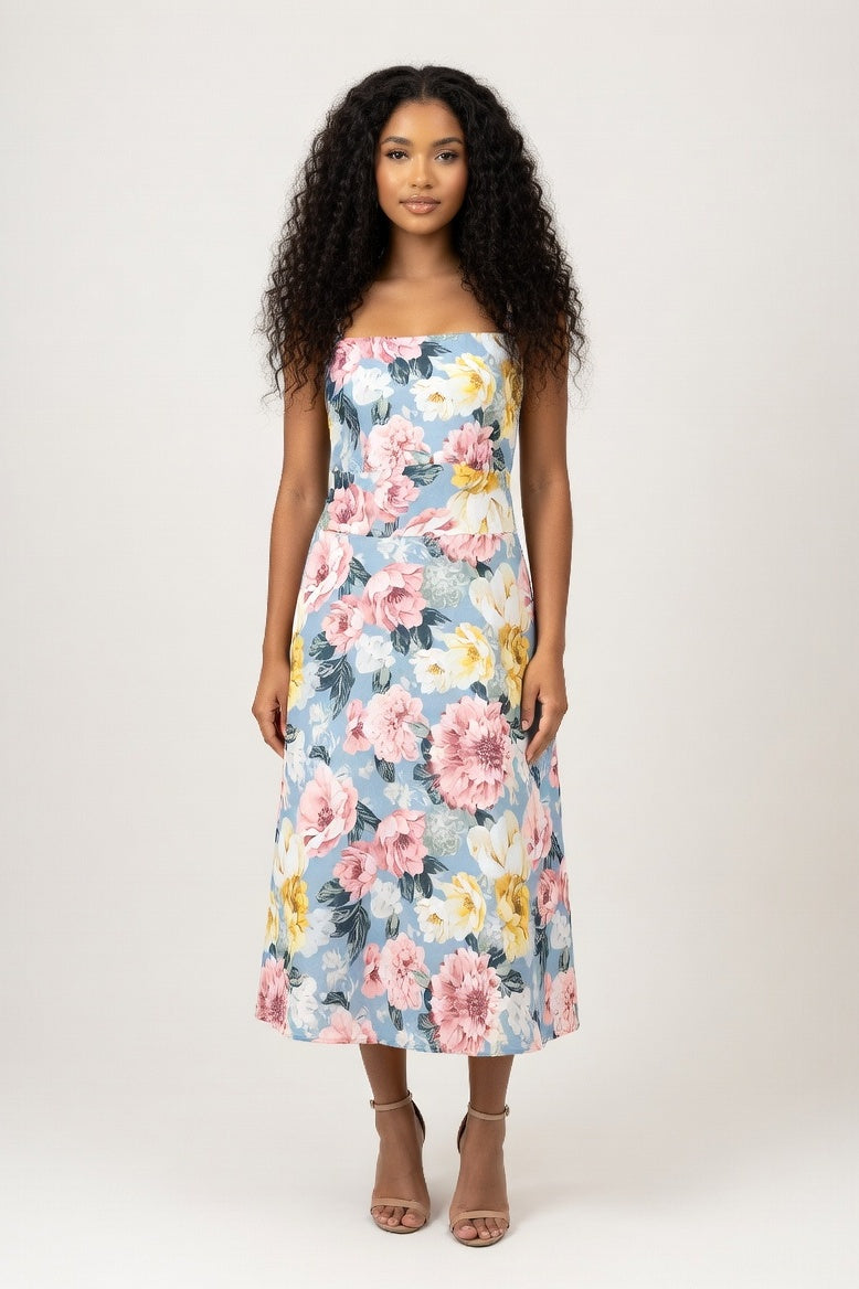Floral Halter Dress — Orange Red