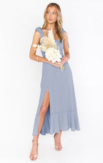 Lace-Up Ruffle Dress — Dark Blue — colour variant