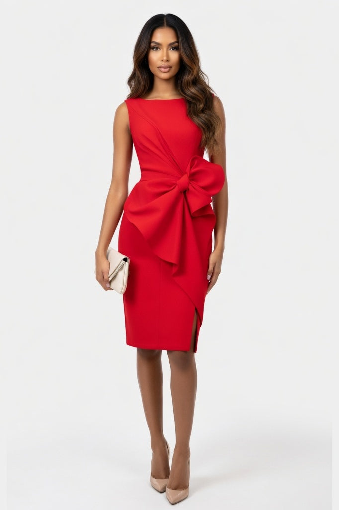 Solid Colour Bodycon Dress — Red