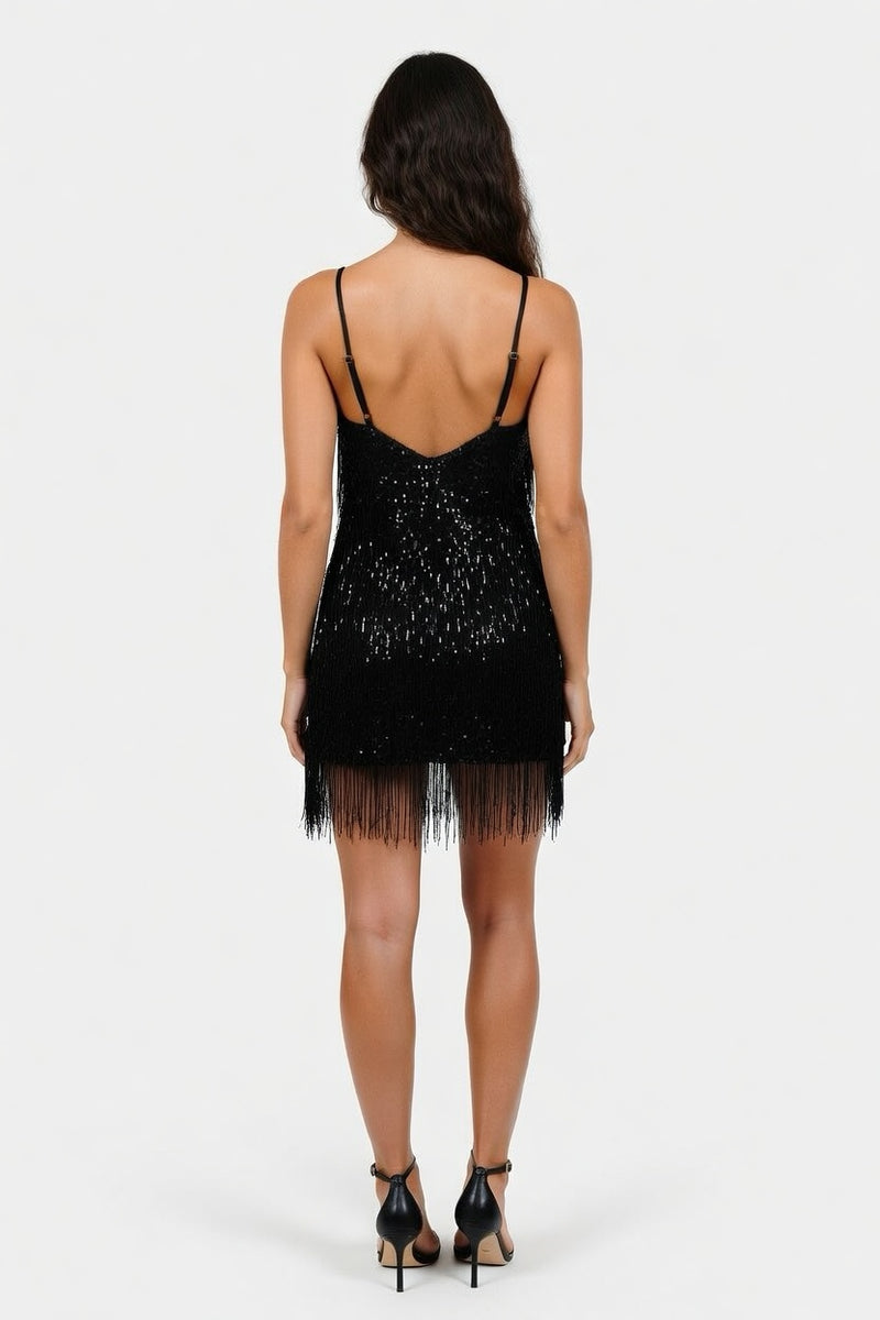 Sequin Halter Mini Dress — back view