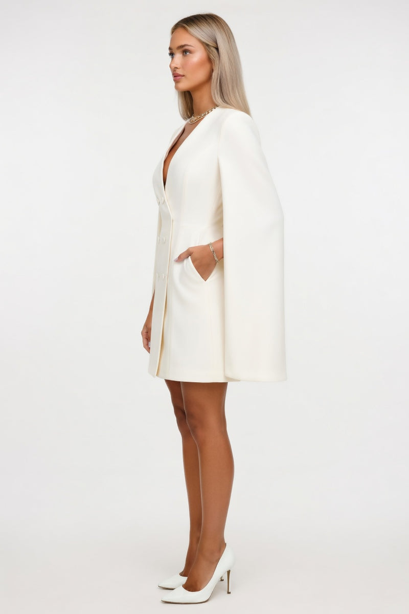 Cape Dress with Double-Breasted Detail — side view