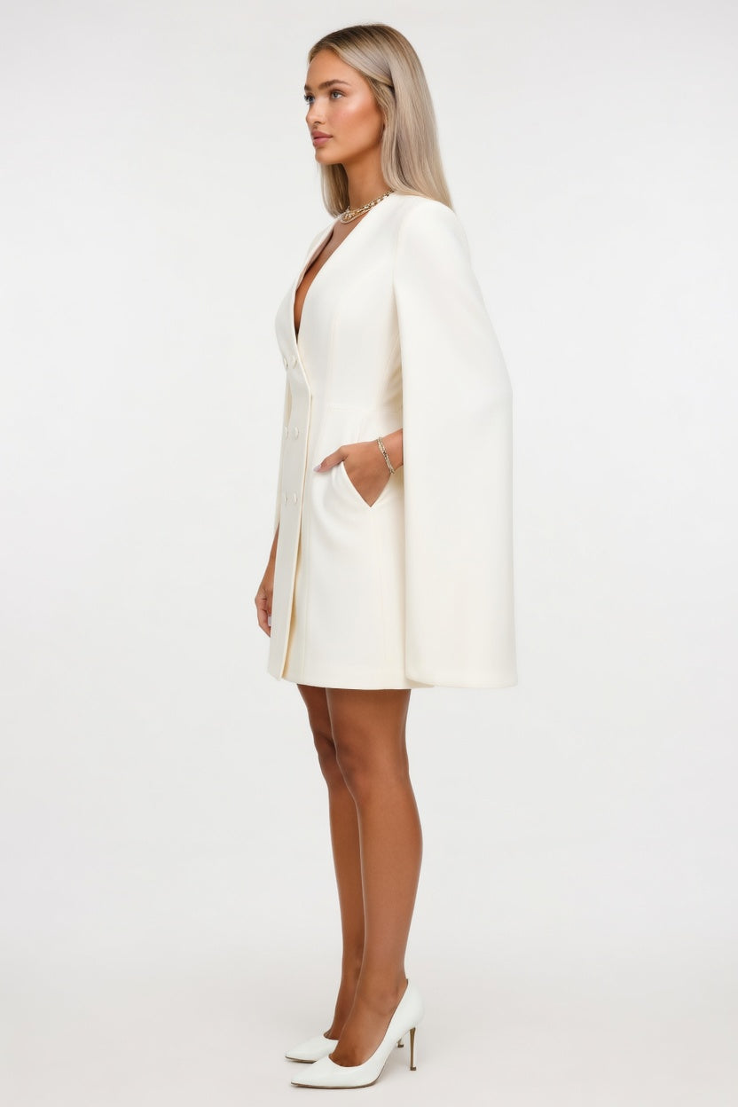 Cape Dress with Double-Breasted Detail — side view