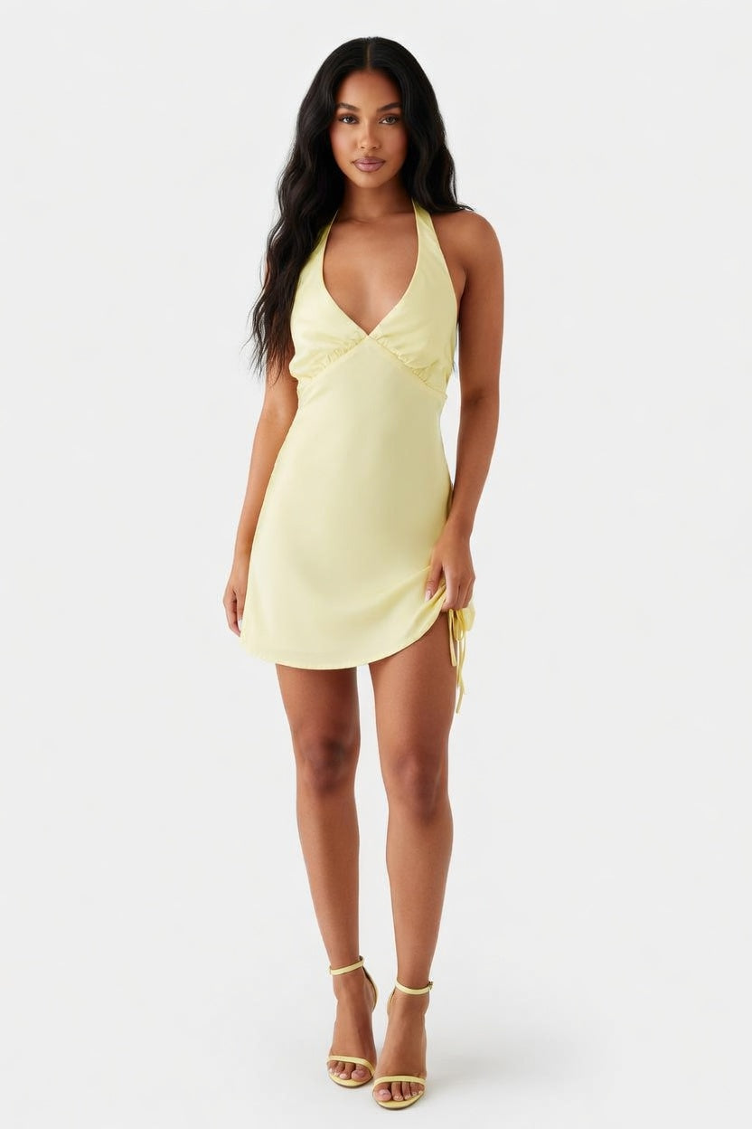 Satin Lace-Up Backless Dress — front view