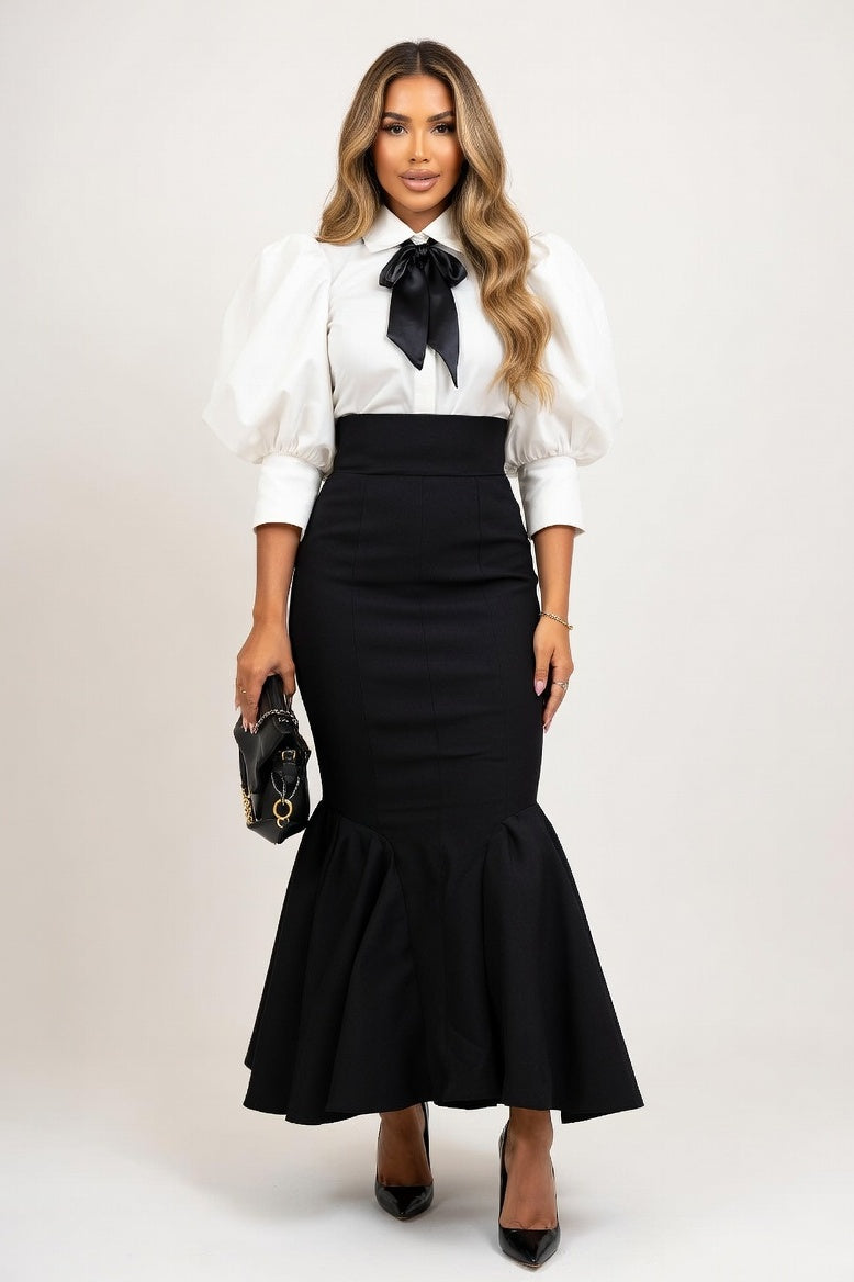 Fishtail Midi Skirt — Black