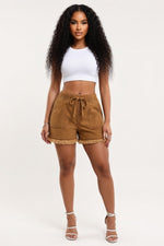 Raw Edge Denim Shorts — Khaki