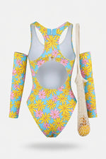 Printed Long-Sleeve Swimsuit — back view