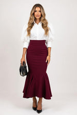 Fishtail Midi Skirt — Burgundy