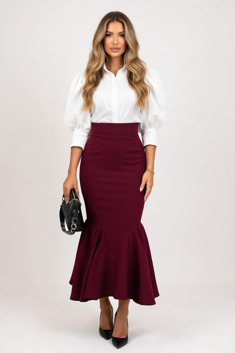 Fishtail Midi Skirt — Burgundy