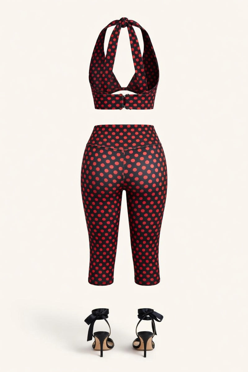 Polka Dot Halter Top Three-Piece Set — back view
