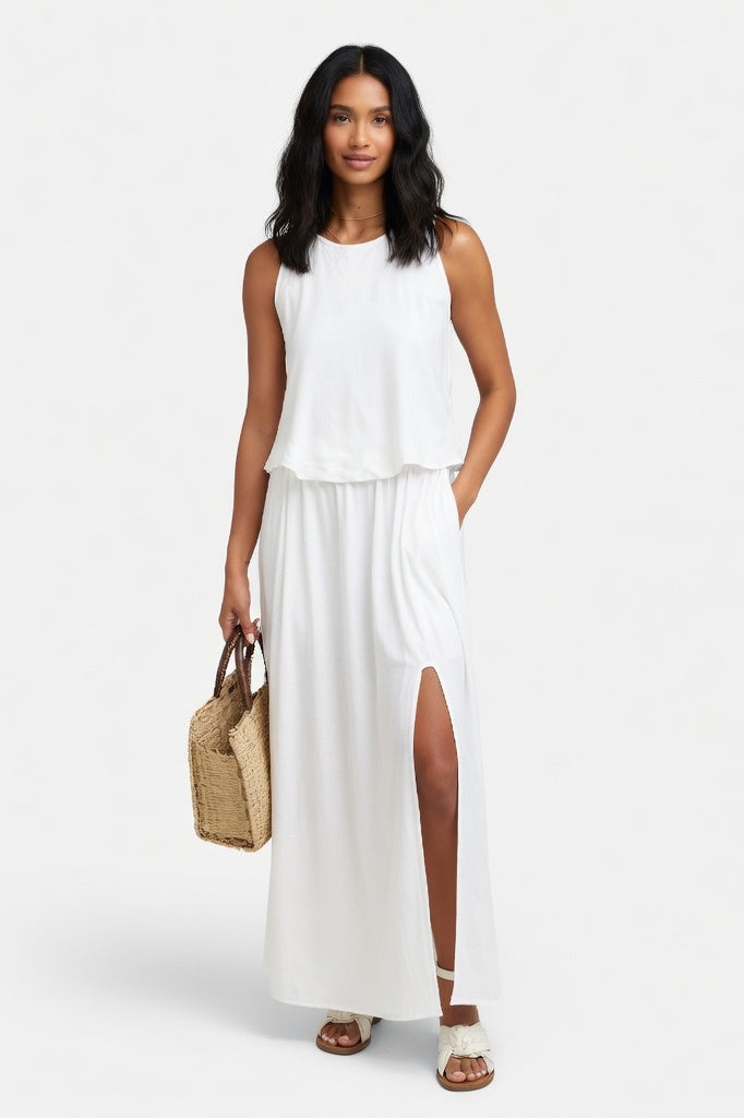 Modal Split Maxi Dress — White