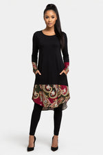 Printed Midi Dress — Black