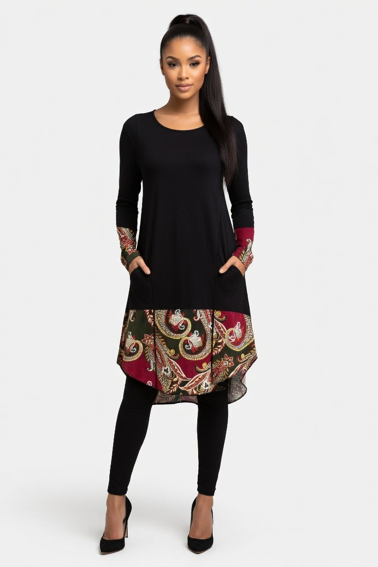 Printed Midi Dress — Black