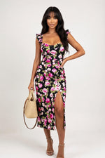 French Floral Halter Slip Dress — Black A