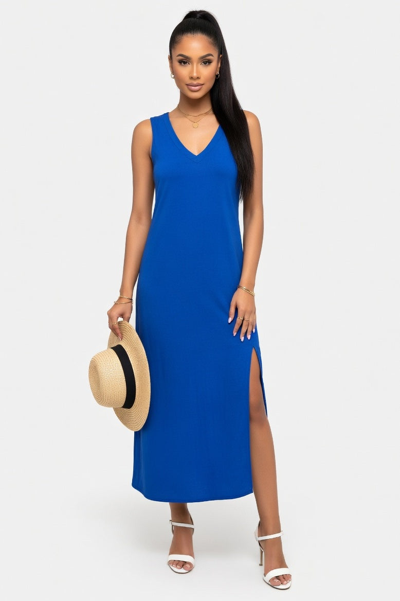 V-Neck Sleeveless Dress — Blue