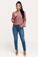 Lace Bell Sleeve Top — Rose Red