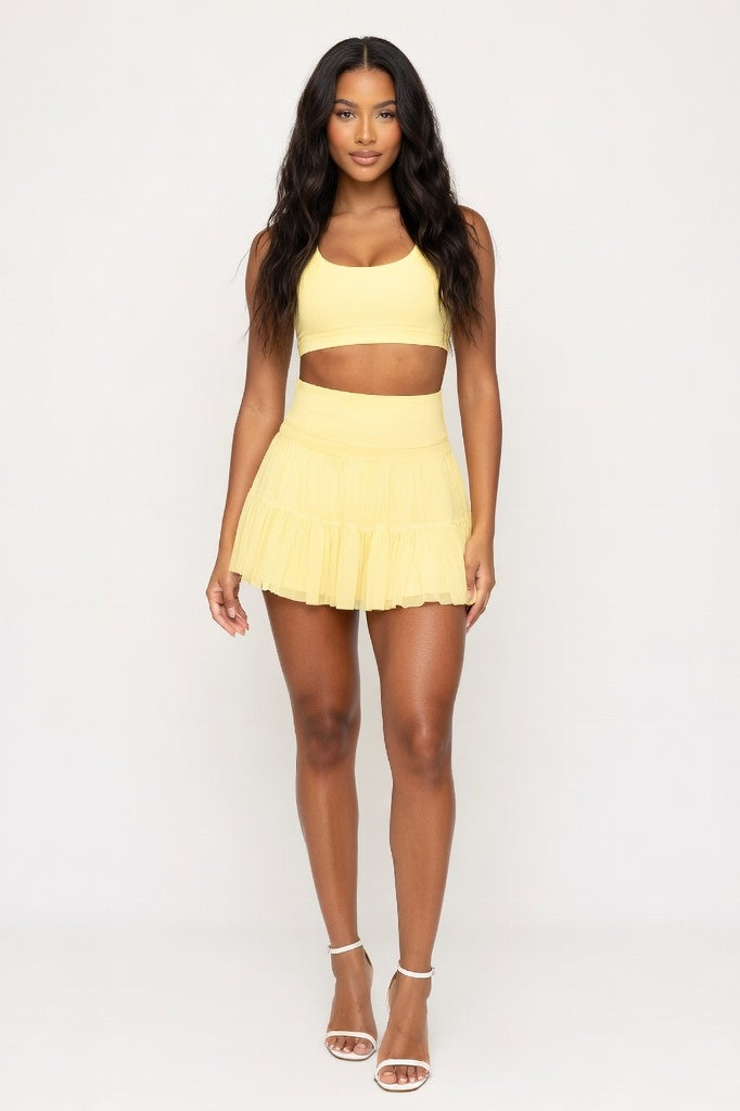High Waisted Mini Skirt with Safety Shorts — Yellow