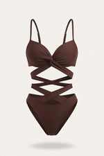High Waist Cut-Out Bikini — Brown
