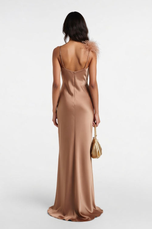 Backless Satin Wrap Dress — back view