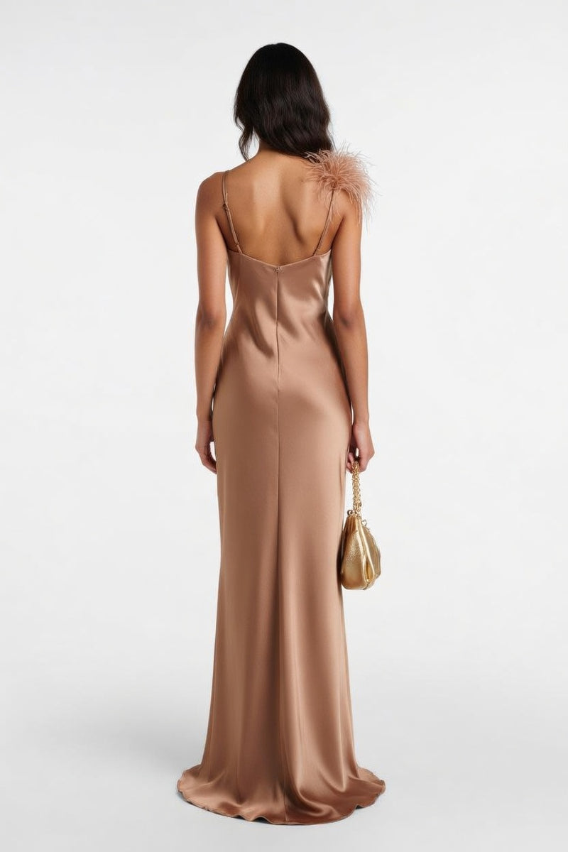 Backless Satin Wrap Dress — back view