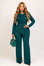 Pleated Two-Piece Co-Ord Set — Peacock Green