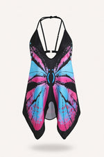Butterfly Print Halter Dress — Purple Red