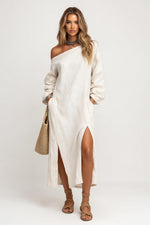 Off-Shoulder Slit Maxi Dress — White