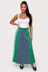 Striped Contrast Denim A-Line Skirt