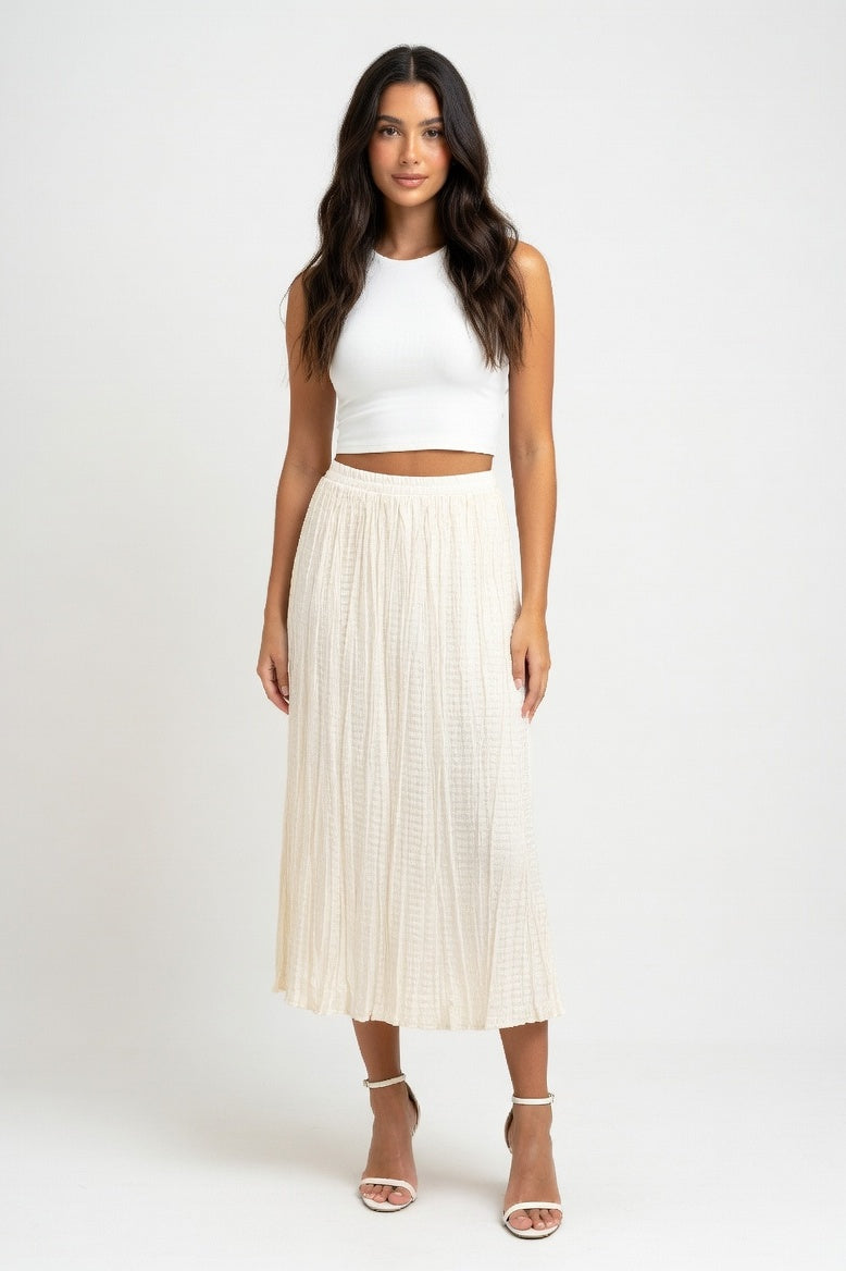 Pleated A-Line Skirt — Apricot