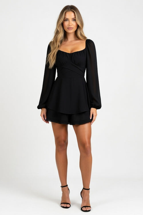 Ruffle Square Neck Jumpsuit — Black