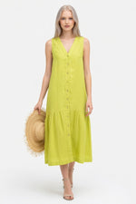 Linen V-Neck Maxi Dress — Light Green
