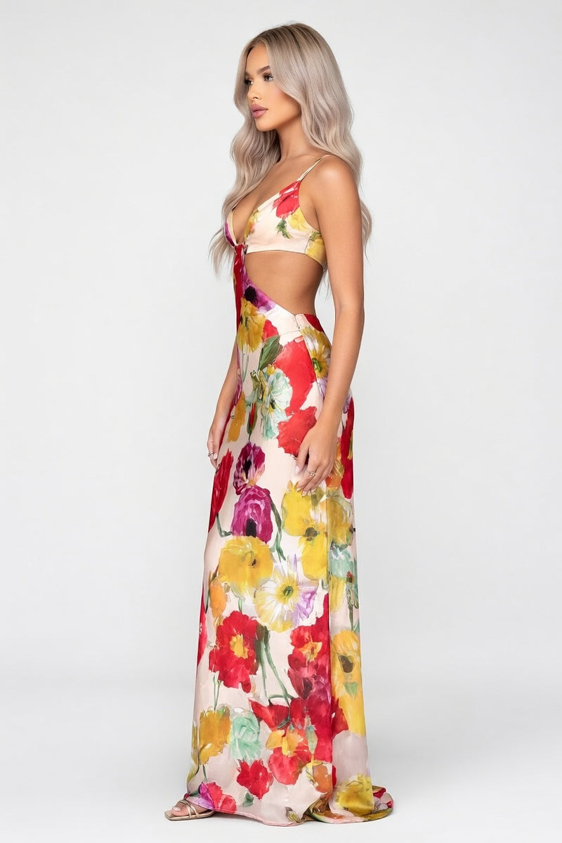 Printed Halter Backless Dress — side view